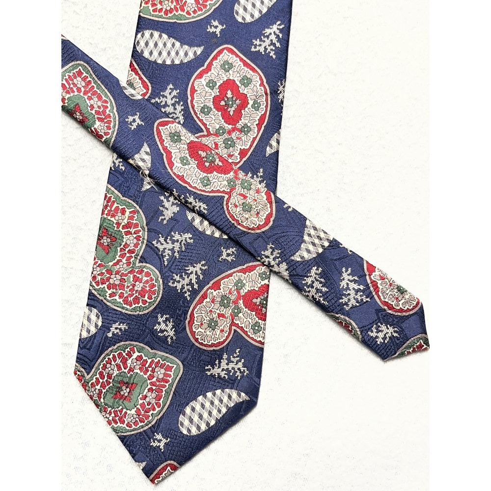 Paolo Gucci Mens Silk Tie Navy Blue Red Paisley Geometric Made in Italy Designer